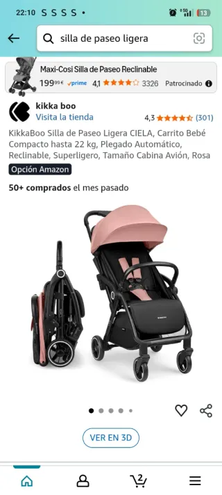 :Silla de paseo KikkaBoo CIELA  : COLOR ROSA!