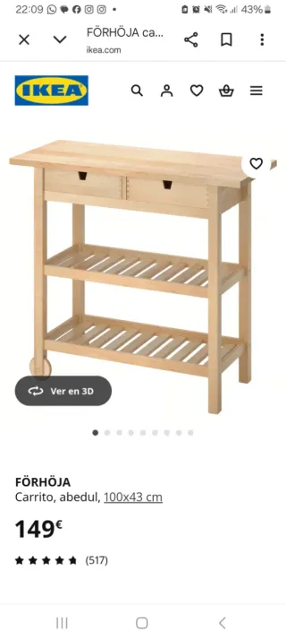 Carrito Auxiliar Cocina Madera