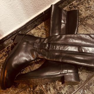 Botas de piel mujer negras, con dos tiras elástica