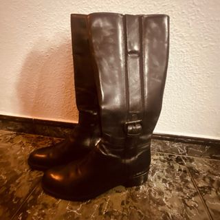 Botas de piel mujer negras, con dos tiras elástica