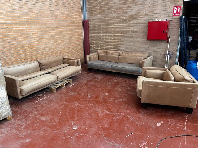 Conjunto 3 sofás piel camel