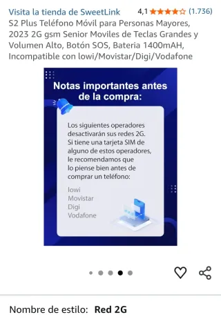 Teléfono SweetLink S2 Plus Personas Mayores