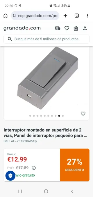 Interruptor 2 vías superficie negro