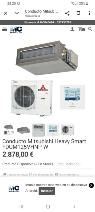 Conducto Mitsubishi FDUM125VHNP-W