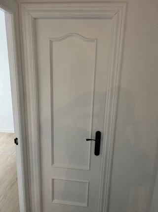 Puerta de madera oscura con manilla dorada