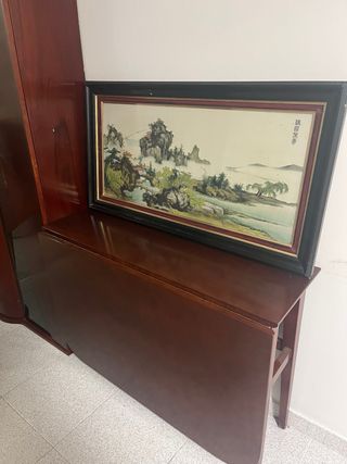 Mesa de comedor plegable + 4 sillas + 1 cuadro