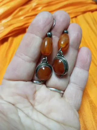 Pendientes plata y piedra semipreciosa naranja