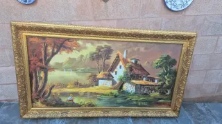 Cuadro decorativo paisaje con marco dorado