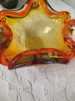 Posacenere Vetro Murano Sommerso Arancio Giallo