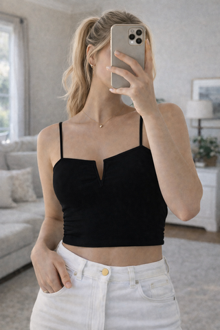 Pack 3 crop tops mujer talla M negro beige verde |