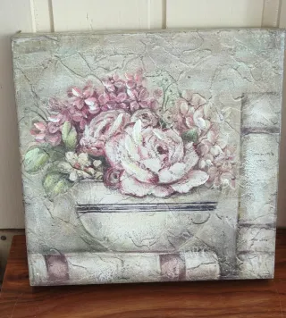 Quadro shabby chic fiori dipinti su legno