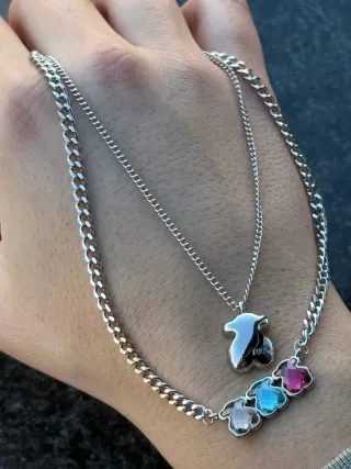 Doble Gargantilla Tous Plata y Multicolor