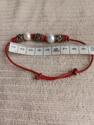 Pulsera Cuero Rojo Perla Nacarada Boho