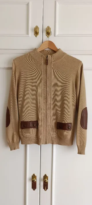 Chaqueta lana y piel camel