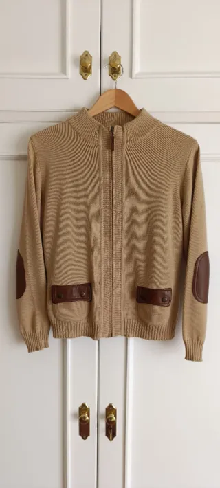 Chaqueta lana y piel camel