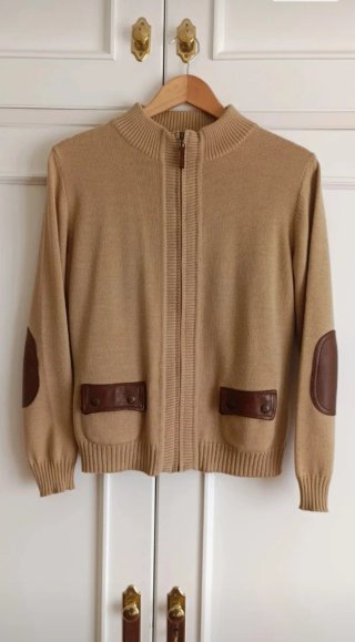 Chaqueta lana y piel camel