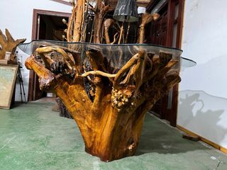 Mesa de centro artesanal cristal y madera