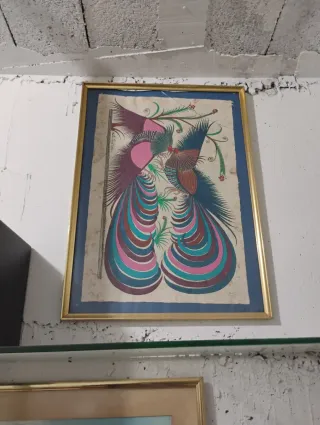 Pintura de ave exótica enmarcada