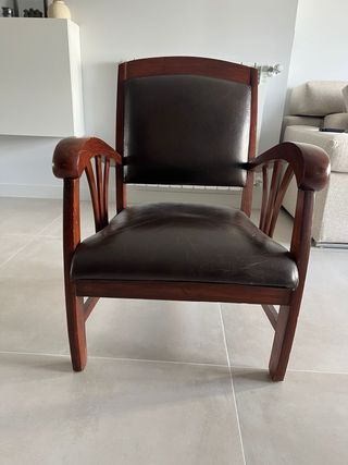 Sillón butaca vintage madera y piel