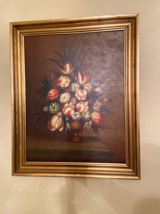 Cuadro de flores en dorado pintor V.Gomez