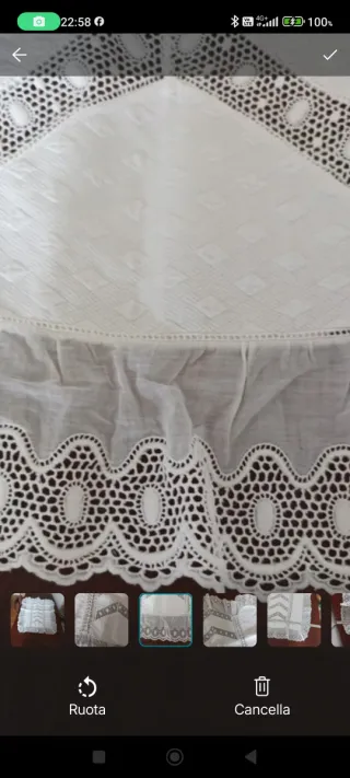 Tenda in cotone operato e sangallo