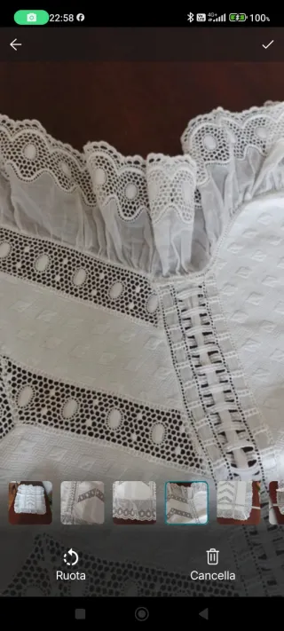 Tenda in cotone operato e sangallo