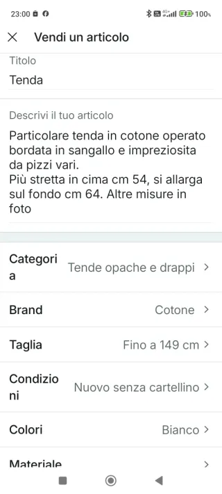 Tenda in cotone operato e sangallo