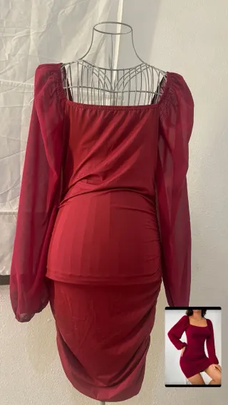 Vestido Rojo Manga Larga Talla M