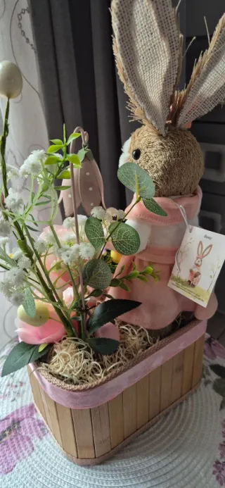 Decorazione Pasquale Coniglio Cesto Fiori Uova