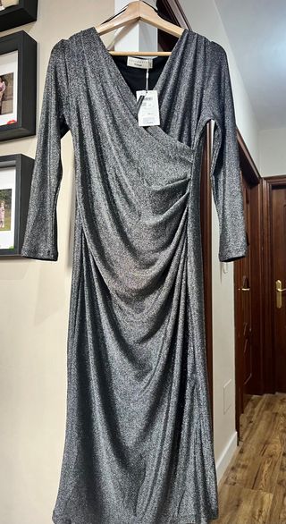 Vestido fiesta plateado talla S