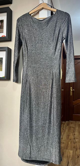 Vestido fiesta plateado talla S