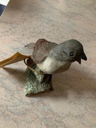 Statuine vintage uccellini su tronco e base legno