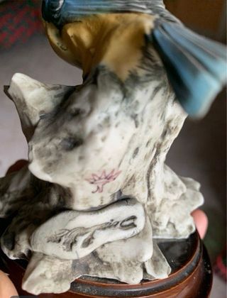 Statuine vintage uccellini su tronco e base legno