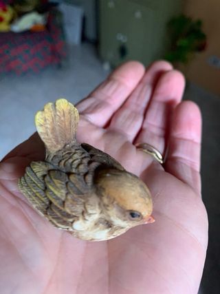 Statuine vintage uccellini su tronco e base legno