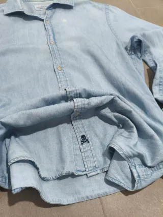 Camisa Scalpers Chambray Denim Azul Manga Larga