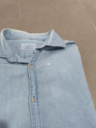 Camisa Scalpers Chambray Denim Azul Manga Larga