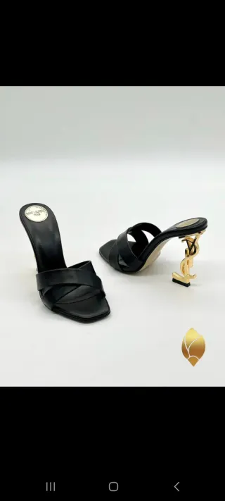 Sandalias Saint Laurent Tacón Oro Negro