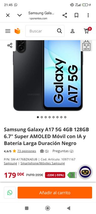 Samsung Galaxy A17 5G 4GB 128GB Negro