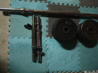 Barra, Mancuernas y Pesas Disco