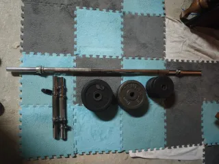 Barra, Mancuernas y Pesas Disco