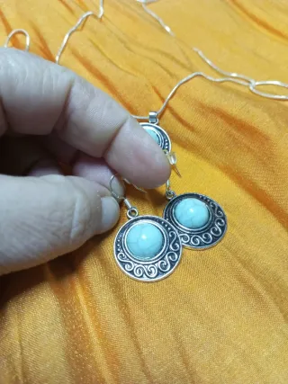 Conjunto Plata Collar y Pendientes Turquesa