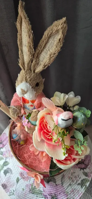 Decorazione Pasquale Coniglio Cesto Fiori Uova