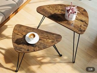 Mesa auxiliar triangular madera y metal 2 juegos