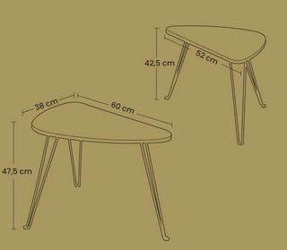 Mesa auxiliar triangular madera y metal 2 juegos
