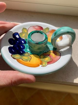 Candeliere vintage in ceramica decorata a mano