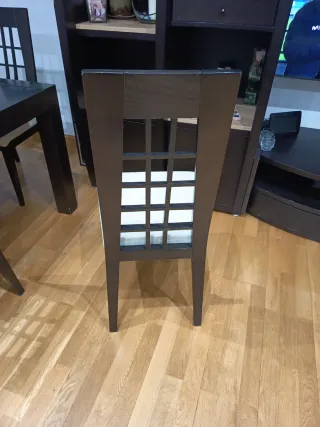 Mesa extensible y 6 Sillas Comedor Madera Oscura