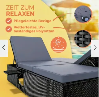 Tumbona doble ratán negra/gris