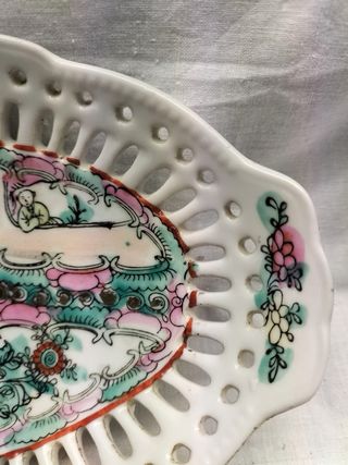 Fruteira Oval Porcelana Chinesa Famille Rose