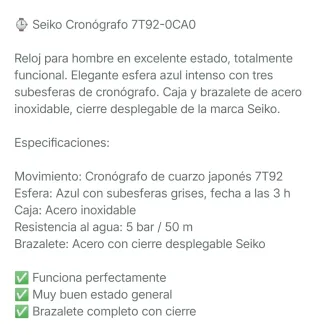 Reloj acero Seiko 7T92 0CA0 Chronograph