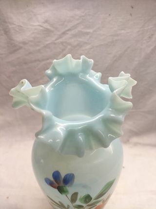 Jarra Vidro Opalino Azul Vintage Flores